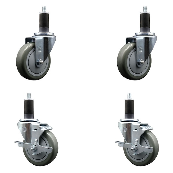 Service Caster 4'' SS Gray Poly Wheel Swivel 1-1/4'' Expanding Stem Caster Set 2 Brakes, 4PK SCC-SSEX20S414-PPUB-2-TLB-2-114 - main